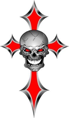 a skull with red eyes and crosses on it's face is seen in this image