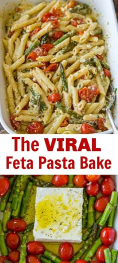 two pictures with different types of pasta in them and the text overlay reads, the virtual feta pasta bake