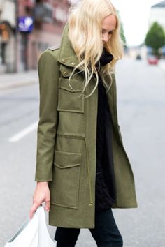 Army Coat, Emerson Fry, Cool Winter, Long Coat Jacket, Military Coat, Army Jacket, Looks Street Style, Green Coat, Looks Chic