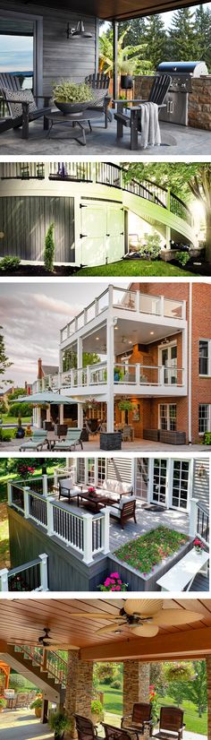 four different views of an outdoor living area