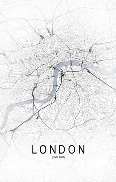 london england street map art print in white and black with the name london on it