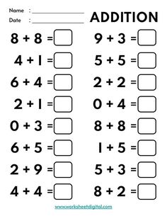 addition worksheet with numbers and symbols for kids to practice addition skills on the number line