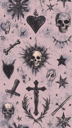 an old school tattoo design with skulls and stars