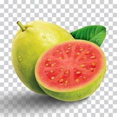 a watermelon and a piece of fruit on a transparent background