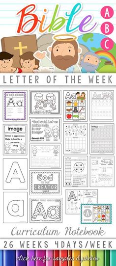 the bible letter of the week activity book with colored pencils and crayons