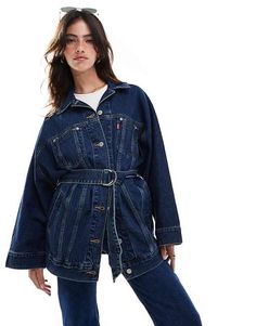 Levi's belted dolman oversized denim trucker in dark blue | ASOS Denim Outerwear With Belt Loops For Work, Fall Denim Jacket With Belt Loops, Casual Denim Outerwear With Belt Loops, Fall Denim Jacket With Belted Cuffs, Denim Jacket With Belted Cuffs, Long Sleeve Denim Outerwear With Belt Loops, Casual Denim Jacket With Belt Loops, Long Sleeve Denim Jacket With Belted Cuffs, Long Sleeve Denim Jacket With Belt Loops