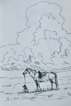 a drawing of a horse standing in the grass