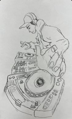 a drawing of a dj mixing on a turntable