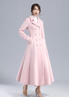 Pink Coat Outfit Classy, Pink Wool Coat, Women Winter Coat, Winter Coat Dress, Mode Mantel, Layering Ideas, Princess Coat, Pea Coats Women