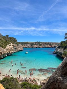 people are swimming in the clear blue water