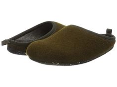 Camper Wabi - 18811 - Men's Slippers : Dark Green 4 : The Camper Wabi - 18811 slipper allows you to take it easy while remaining in pure comfort. Felt upper in an easy on-and-off silhouette for a quick wearing experience. Soft felt lining ensures an abrasion-free environment for all-day wear. Lightly cushioned footbed massages the foot with each and every step. Flexible rubber outsole delivers long-lasting durability on a variety of surfaces. Imported. Measurements: Weight: 7 oz Product measurem Outdoor Brown Slippers With Textured Footbed, Comfortable Outdoor Slippers With Round Toe, Outdoor Slippers With Textured Footbed And Round Toe, Comfortable Flat Slippers With Textured Sole, Brown Outdoor Slippers With Cushioned Footbed, Outdoor Brown Slippers With Cushioned Footbed, Comfortable Indoor Slippers With Textured Sole, Comfortable Lightweight Slides With Round Toe, Lightweight Comfortable Slides With Round Toe