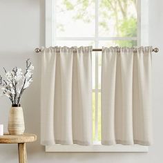 Curtainking linen textured light filtering kitchen curtains are ideal for bringing a rustic and natural lifestyle to modern living spaces. Semi sheer short window curtains with a classic linen look are regularly woven from threads of varying thicknesses, simple fluid lines of dimensional texture add a casual and warmth neutral color to your windows. These tier curtains allow sunlight in but keep the drafts out, filter some natural light and provide the amount of privacy. Small and flexible sizes Grey Kitchen Curtains, Short Window Curtains, Half Curtains, Small Curtains, Small Window Curtains, Kitchen Curtain Sets, Beige Kitchen, Window Curtain Rods, Tier Curtains