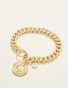 Damask Coin Bracelet Gold - $48.00 Elegant Metal Charm Bracelet With Engraving, Elegant Engraved Metal Charm Bracelet, Elegant Brass Charm Bracelet With Jubilee Design, Elegant Jubilee Charm Bracelet In Brass, Gold Engraved Chain Link Jewelry, Elegant Brass Jubilee Charm Bracelet, Gold-tone Adjustable Chain Charm Bracelet In Brass, Gold Engraved Metal Chain Bracelet, Elegant Gold-tone Brass Charm Bracelet