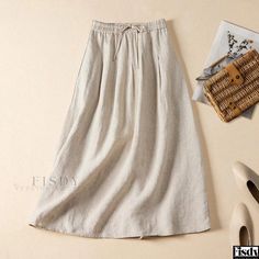 Fisdy - Falda midi holgada de lino y algodón con estampado floral Linen Midi Skirt, Fitted Midi Skirt, Korean Skirt, Long Skirt Summer, 50th Clothing, Tulle Maxi Skirt, Cotton Midi Skirt, Plus Size Bodycon Dresses, Midi Flare Skirt