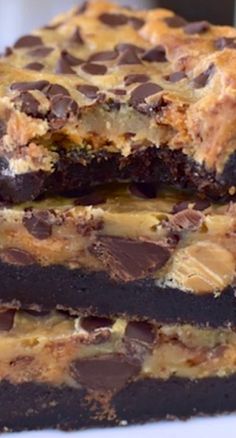 chocolate chip cookie bars stacked on top of each other