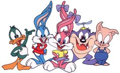 several cartoon characters are posing together for a photo