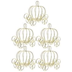 four gold metal birdcages hanging from the ceiling