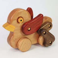 a wooden toy with two different colors on it