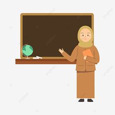 a woman teacher standing in front of a blackboard, cartoon, character png and psd