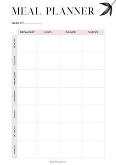 the meal planner is shown in pink and white