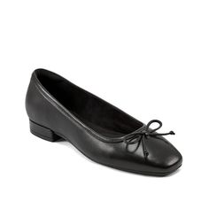 Rockport-Sadie Ballet Flat Jazz up your look with the Sadie ballet flat from Rockport. Square toe with a bow detail lends enhanced appeal to this leather slip-on. The truTECH technology provides amazing underfoot cushioning support and shock absorption in the heel. Leather Slip-on Ballet Flats With Bow, Elegant Leather Ballet Flats With Ortholite Insole, Black Ballet Flats, Ballet Flat, Bow Detail, Leather Slip Ons, Ballet Flats, Black Leather, Ballet