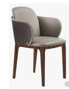 an image of a modern chair that is made out of wood and grey leathers