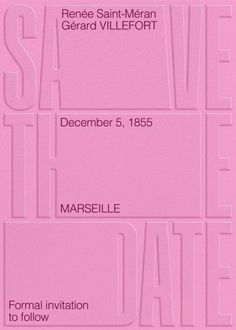 pink save the date card with white text