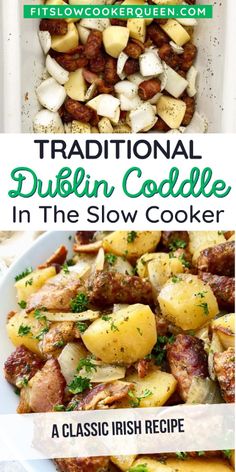 traditional dublin cobble in the slow cooker with text overlay that reads traditional dublin cobble in the slow cooker