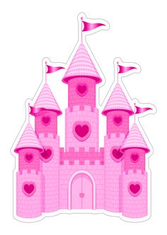 a pink princess castle with hearts on it