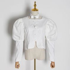 44488005451998|44488005484766|44488005517534 White Long Sleeve Top For Formal Occasions, White Blouse For Fall Daywear, White Long Sleeve Blouse With Lace Collar, White Lantern Sleeve Tops For Fall, White Lantern Sleeve Top For Fall, White Fitted Blouse With Long Sleeve, White Lantern Sleeve Blouse For Fall, White Padded Blouse For Office, Fitted White Blouse With Long Sleeves