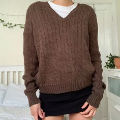 45386690134266|45386690232570 Brown Knit V-neck Sweater For Winter, Brown Long Sleeve V-neck Sweater For Winter, Casual Brown Knit V-neck Sweater, Brown Long Sleeve Cable Knit Sweater, Brown Cable Knit Long Sleeve Top, Trendy Brown Soft Knit Sweater, Brown Long Sleeve Cable Knit Top, Brown Knit V-neck Sweater With Long Sleeves, Brown Knit V-neck Long Sleeve Sweater