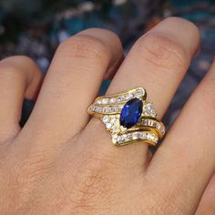 2.00 Ctw Marquise Cut blue diamond cluster ring for women on 14K yellow gold 925 silver vintage ring ⭐ Available⭐ > 14K White Gold Plated 925 Sterling Silver > 14K Yellow Gold Plated 925 Sterling Silver > 14K Rose Gold Plated 925 Sterling Silver > 15+ Color Gemstones **WE LOVE CUSTOM ORDERS** YOU ASKED,WE MADE IT (FREE OF COST) ⭐ Item Detail⭐ > Material: Solid Sterling Silver > Gem type: Sapphire > Stone Creation: Lab Created > Stone Color: Blue & White > Stone Sha Sapphire Stone, Diamond Cluster Ring, Sapphire Jewelry, Marquise Cut, Vintage Ring, Diamond Cluster, Ring For Women, Blue Diamond, Cluster Ring