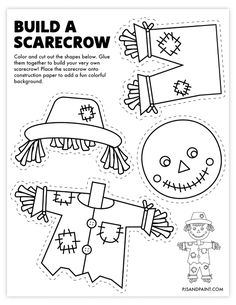 a paper cutout with the words build a scarecrow on it and an image of a