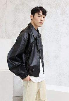 Up your style game with this oversized faux leather flight bomber jacket. With a sleek and stylish silhouette, this jacket will have you looking your best. With its on-trend look, yet retro flight-jacket-inspired aesthetic, it is the perfect addition to your casual wear wardrobe. Make sure you don't miss out on this essential piece.
Gender: MenMaterial: Faux Leather, PolyesterClothing Length: ShortSleeve Length: Long SleeveSleeve Type: RegularCollar: Square CollarClosure Type: Zipper Casual Faux Leather Jacket For Streetwear, Casual Faux Leather Outerwear For Streetwear, Spring Urban Leather Jacket For Streetwear, Trendy Black Leather Jacket For Streetwear, Oversized Trendy Leather Jacket For Streetwear, Trendy Collared Leather Jacket For Streetwear, Oversized Leather Jacket For Spring Streetwear, Trendy Faux Leather Biker Jacket For Streetwear, Edgy Faux Leather Outerwear For Streetwear