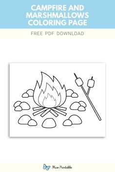 the campfire and marshmallows coloring page is shown in black and white