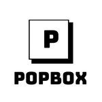 the logo for popbox is shown in black and white, with an image of a square