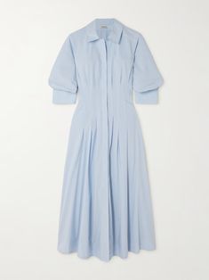 SIMKHAI Jazz pleated cotton-blend poplin midi shirt dress | NET-A-PORTER Classic Cotton Midi Dress For Office, Chic Midi-length Shirt Dress With Pleated Hem, Casual Midi Dress With Pleated Sleeves For Daywear, Cotton Dresses With Pleated Sleeves For Daywear, Office Midi Dress With Pleated Hem, Office Midi Dress With Pleated Sleeves, Fitted Midi Length Pleated Dress For Daywear, Classic Pleated Midi Dress For Daywear, Daywear Midi Shirt Dress With Pleated Hem