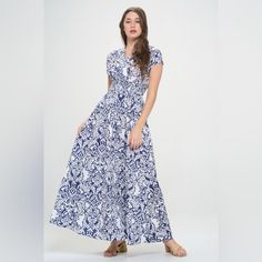 This Printed Smocked Waist Maxi Dress Is A Must-Have For Your Summer Wardrobe. The Smocked Waistline Accentuates Your Figure While Providing Comfort And A Flexible Fit. The Maxi Length Adds A Touch Of Elegance, Making It Perfect For Both Casual Outings And Special Occasions. The Playful Print Adds A Fun And Stylish Flair To The Dress, Perfect For The Warm Weather. The Flowy Silhouette And Lightweight Fabric Make It Ideal For Staying Cool And Comfortable All Day Long. Step Out In Style And Confid Maxi Dress Navy, Curvy Dress, Summer Wardrobe, Warm Weather, Jumpsuit Dress, Smocking, Dress Skirt, Jumpsuit Romper, Casual Dresses