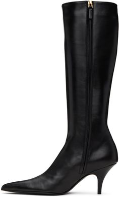 Knee-high polished calfskin boots in black. · Pointed toe · Zip closure at inner-side · Grained leather lining · Covered stiletto heel with rubber injection · Leather sole with rubber injection · H2.75 Supplier color: Black Black Boots Tall, Boots Knee, Tall Boots, Stiletto Heel, Knee High Boots, Knee High, The Row, Calf Skin, Stiletto Heels