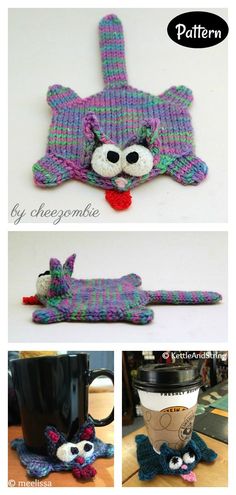 three pictures showing different items made out of knitted yarns and crochet