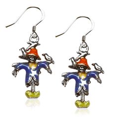 Whimsical Gifts | Halloween Scarecrow Charm Earrings in Silver Finish | Holiday & Seasonal Themed | Halloween | Jewelry Fun Silver Metal Jewelry, Fun Nickel-free Metal Jewelry, Fun Nickel-free Silver Earrings, Nickel Free Novelty Sterling Silver Earrings, Nickel-free Sterling Silver Novelty Earrings, Novelty Sterling Silver Nickel-free Earrings, Nickel Free Sterling Silver Novelty Earrings, Fun Nickel-free Enamel Jewelry, Nickel-free Enamel Jewelry With Fun Style