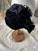 #1880s #Victorian Hat  #Velvet #Beaded #Plush #Rosette #Purple #Gold #Black #Costuming Black Costumes, Fabric Rosette, Fun Hat, Black Costume, Vintage Gifts Ideas, Cool Hats, Lining Fabric, Vintage Gifts