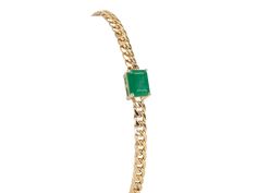 ♥ A 14K gold Miami Cuban link chain bracelet with a stunning Zambian emerald pendant in the center ♥ The emerald measures 8mm in width, 6mm in length, and sits 5mm thick ♥ The bracelet is 6" in length with an 1" extension chain for adjustment ♥ The Miami Cuban link chain is 3.5mm wide ♥ Material: 14K gold ♥ Gemstones: Zambian emerald, 1.7ct ♥ All gemstones used are genuine, earth-mined, and guaranteed conflict-free! Green Link Chain Jewelry, Green Formal Jewelry Chain, Formal Green Chain Jewelry, Emerald Chain Jewelry As A Gift, Emerald Chain Jewelry For Gift, Green Oval Link Classic Jewelry, Classic Green Oval Link Jewelry, Elegant Green Jewelry With Box Chain, Green Chain Bracelet Jewelry