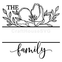 the name family with flowers and leaves in black ink on a white background, that says the