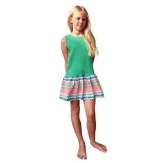 AUMMADE, kids designer. Summer girls green dress, bi fabric. Short skirt Green jersey top, sleeveless. Pink, green and blue print skirt, poly crepe. top : 100% cotton skirt : poly crepe Machine washable sizes available : 12-18 months 2-3 years 4-5 years 6-7 years 8-9 years Girl Green Dress, Green Jersey, Crepe Top, Green Print, Print Skirt, Cotton Skirt, Green Skirt, Top Sleeveless, Jersey Top