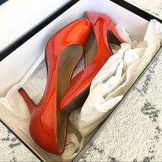 Made In A Italy. Brand New; Never Worn. In Excellent Condition With No Flaws To Note. Gorgeous Classic Patent Heels With Upper Leather. Gorgeous Poppy Orange Color. Gives Off A Very Vintage 80s Yet Modern Wear Vibe. Original Box Included. Chic Court Shoes With Red Sole And Medium Width, Spring Court Shoes With Red Sole And High Heel, Spring Court Shoes With Red Sole High Heel, Chic Heels With Red Sole And Medium Width, Spring Almond Toe Heels With Red Sole, Green Espadrilles, Modern Wear, Platform Espadrille Sandals, Pump Heels