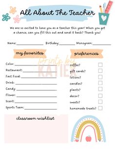 an all about the teacher printable