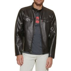 Levi's Men's Classic Faux Leather Moto Jacket - Brown Xxl Richly Textured Faux Leather Elevates The Aesthetic Of This Water-Resistant Racer Jacket Detailed With Nifty Patch And Zipper Pockets. - 100% Polyurethane - Imported - Zipper Closure - Machine Wash - Faux Leather Classic Jacket - Zippers On Cuffs For Style And Comfort - Center Front Zipper Closure With Snap At Collar - Multiple Pockets For Convenience; Two Lower Hand Zipper Pockets, Two Chest Pockets With Snap Closures And One Interior Sa Casual Biker Jacket With Faux Pockets For Winter, Casual Winter Biker Jacket With Faux Pockets, Levi's Classic Winter Leather Jacket, Levi's Biker Leather Jacket For Winter, Levi's Black Winter Biker Jacket, Levi's Biker Outerwear For Winter, Levi's Biker Style Winter Outerwear, Casual Black Biker Jacket With Faux Pockets, Levi's Fitted Biker Outerwear