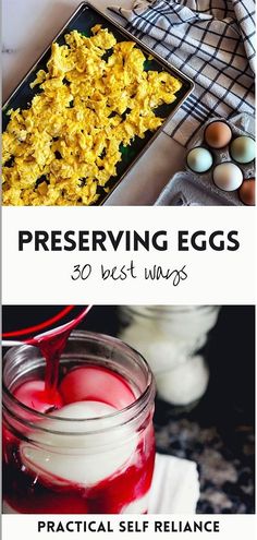 an image of some food that is in a bowl and the words preserving eggs are