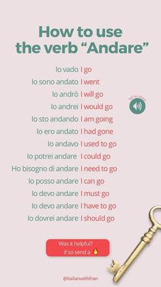 a key with the words how to use the verb'andare'on it